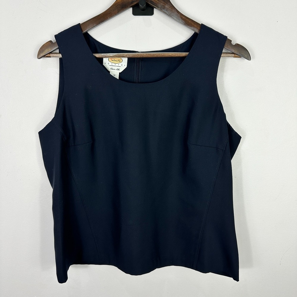 Talbots Sleeveless Silk Top 12P Blue Career Quiet Luxury Minimalist Capsule